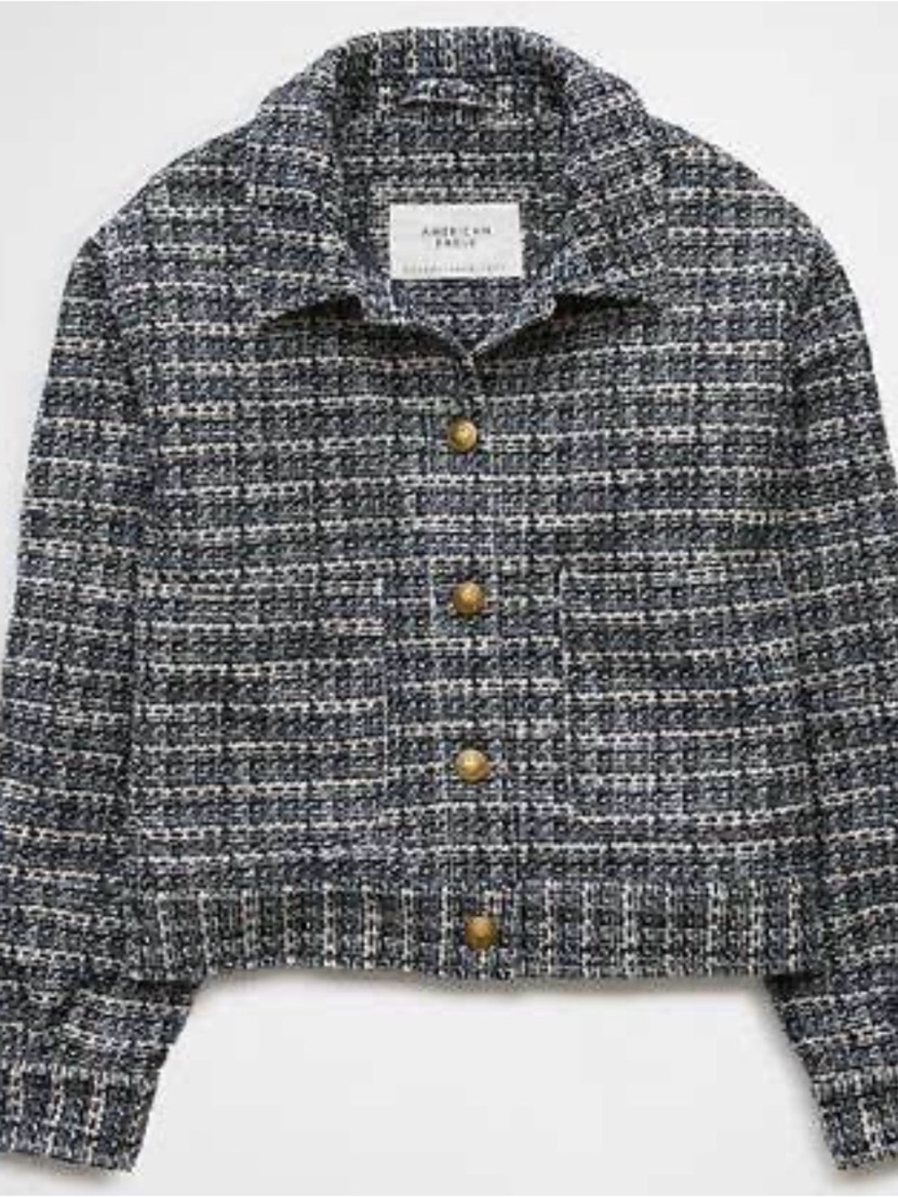 American Eagle Outfitters Navy and White Tweed Cropped Blazer